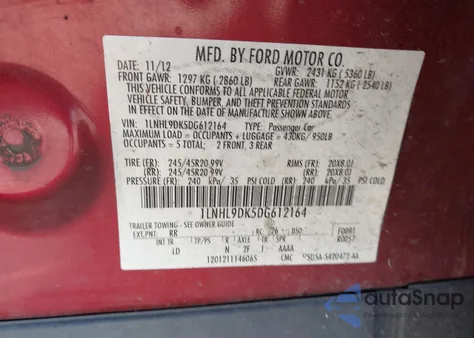 2013 Lincoln Mks from USA, damaged, VIN 1LNHL9DK5DG612164